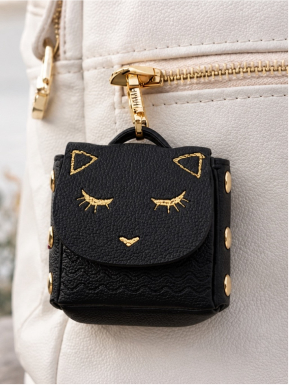 NEW Kitty Coin Pouch & Earbud Case – Black with Gold Hardware